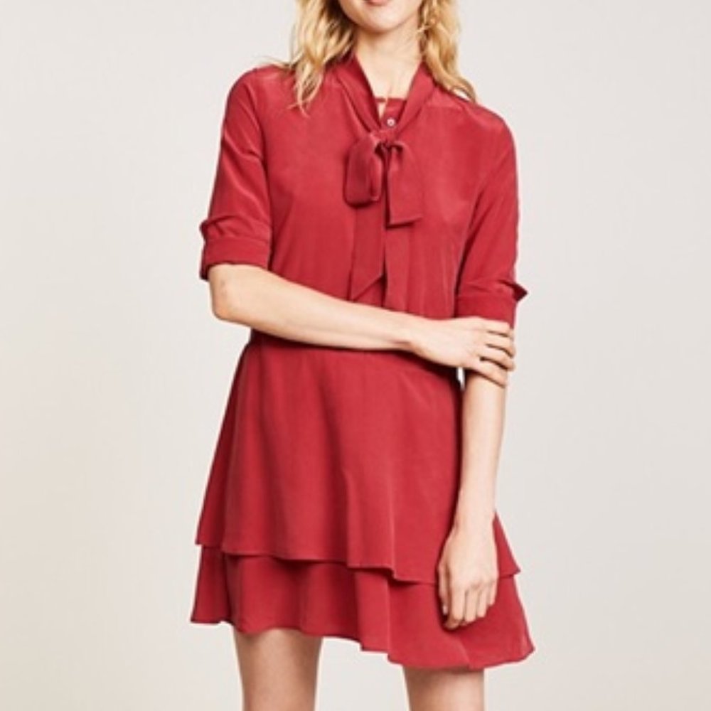 Equipment Femme Natalia Silk Dress Red Tie Neck